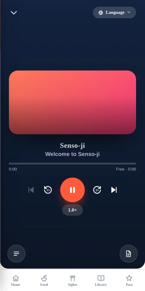 GuideTunes audio player screen
